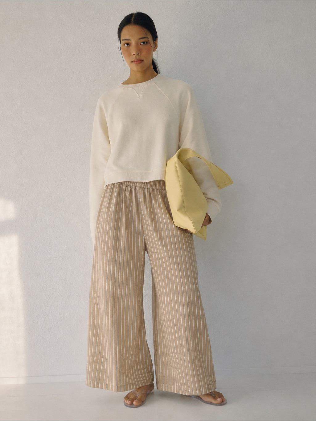 Giusy Wide-Leg Striped Linen Blend Pants In Beige